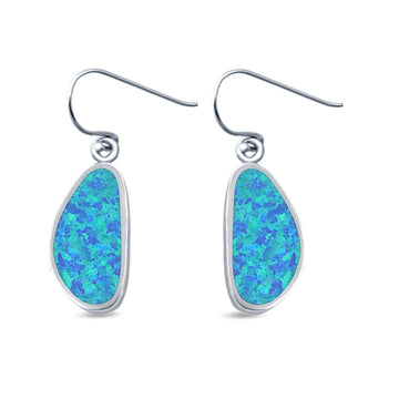 Drop Dangle Earrings Lab Created Blue Opal 925 Sterling Silver (17mm)